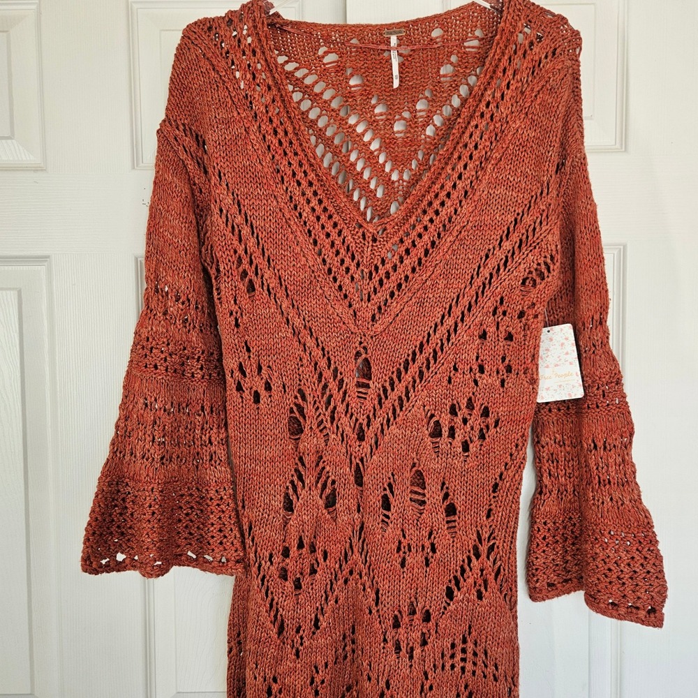 Free People | Constellation Crochet Fringe Tunic Mars Dust NWT Size XS - Picture 5 of 11
